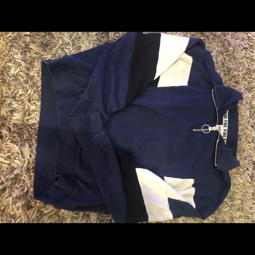 Pink navy blue, black, white quarter zip
